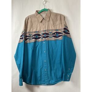 Roper Wear The West Aztec Shirt Large Cotton Pearl Snap Front Western Cowboy